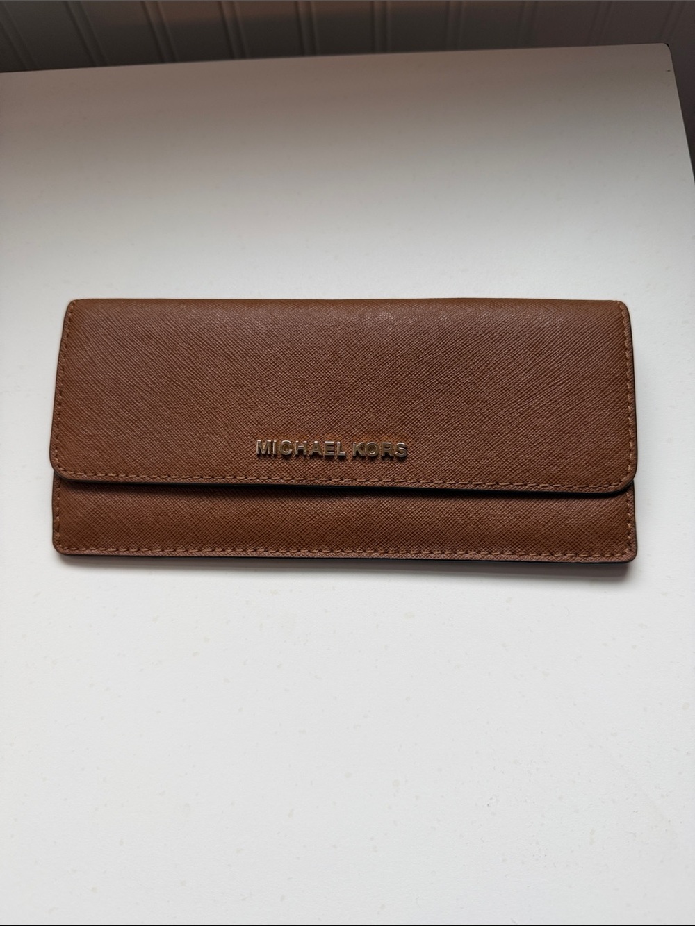 Michael Kors Tan Saffiano  Leather Wallet with Gold Logo